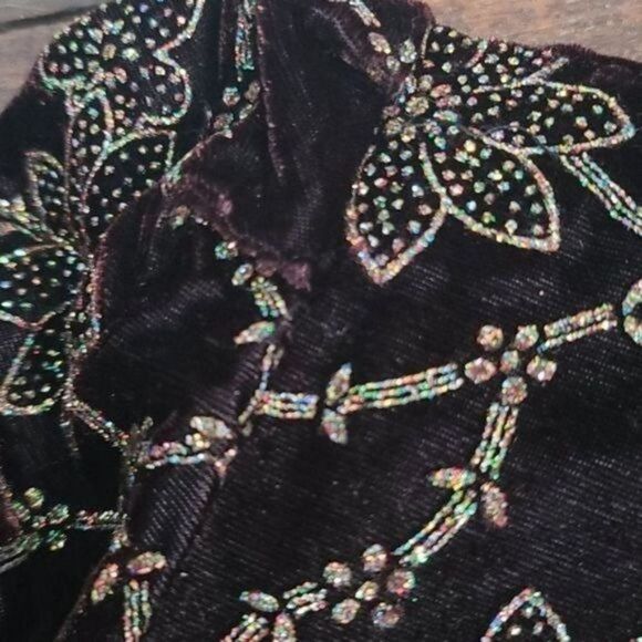 Vintage Dark Romantic Goth Purple Filigree Jacket Gold Trim - Picture 11 of 14